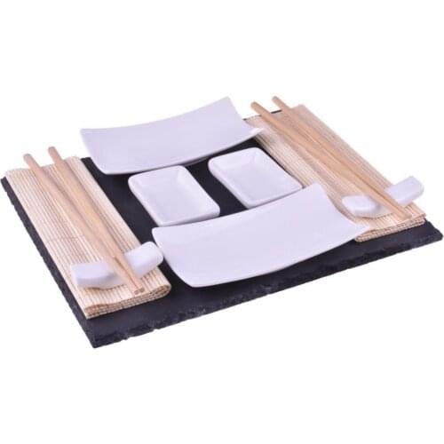 Bambum Nagasaki 13 Pieces Sushi Set Headlight East Roll Chopstick Presentation Stone Mat Saucer Sashimi Porcelain Bamboo Kitchen Cook