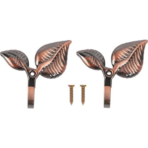 2 x Iron Leaf Shaped Curtain Tie backs Holders Wall Hooks Home Decor, Red Bronze
