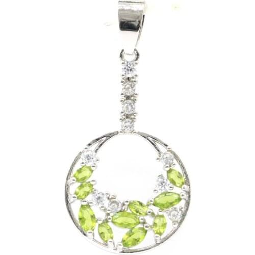 40x20mm Lovely Cute Created Green Peridot Rich Blue Aquamarine CZ For Women Daily Wear Wedding Silver Pendant