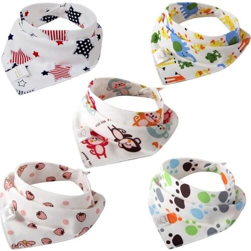 5 Pcs Baby Bibs Bandana Cotton Burp Cloths Newborn Infant Toddler Girl Boy Wipes Bib Scarf Colorful Saliva Fashion Cartoon Print