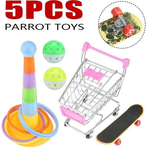 5PCS Parrot Bird Toy Playing Climbing Combination Set Ring Skateboard Trolley Cart Ball Training Game For Falcons