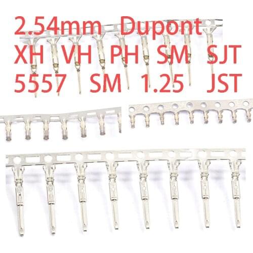 50pcs 2.54mm Dupont XH2.54mm XH3.96MM PH2.0 SM/SJT 5557 1.25 JST FF MM Male Pins Long Dupont Head Reed/plug, jumper wire cable