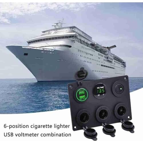 6 in 1 Car Charger Switch Panel 12V Dual USB Power Switch Illuminated Rocker Outlet Socket Panel LED Voltmeter Toggle Blue L7B0