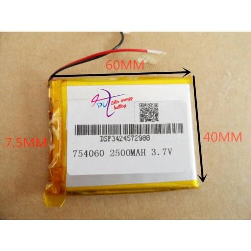 Tablet battery 754060 MP3 MP4 2500MAH 3.7V Bluetooth stereo mobile power polymer lithium battery