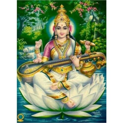Goddess saraswati Pinterest Goddesses,Diamond painting India and Lotus Cross Stitch 5d Diamond embroidery mosaic Full YG2464
