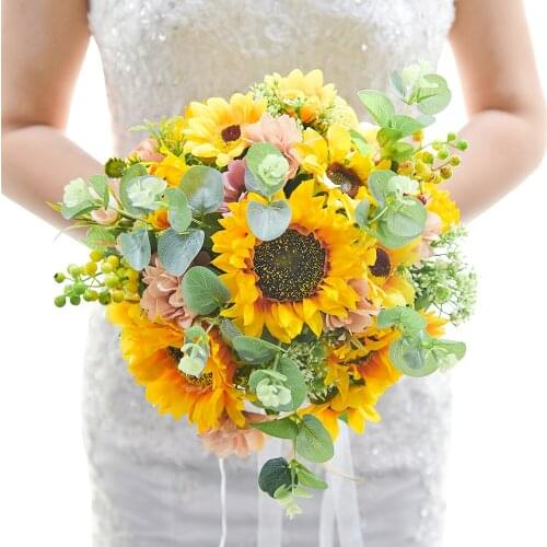 Artificial Sunflower Bouquet Silk Sunflower Fake Flower DIY Wedding Bouquets Centerpieces Arrangements Party Home Decorations