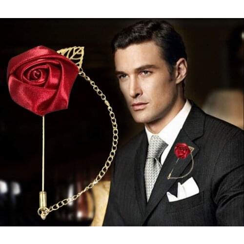 Burgundy Corsage Satin Corsage Flower Lapel Pin Brooch Handmade Flower Brooch Pin Fashion Wedding Boutonniere XH1379Y