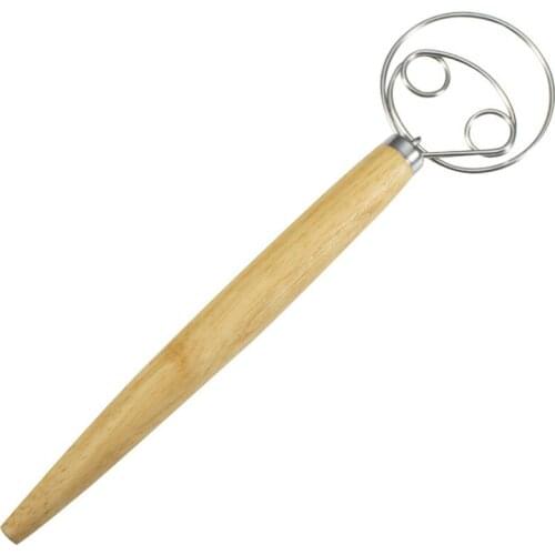 Danish Dough Whisk 13-Inch Wooden Handle Dutch Dough Whisk