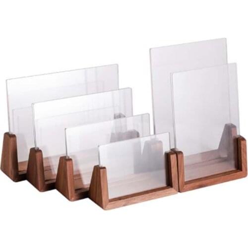 Wood Beech Acrylic Holder Table with Magnetic Price Tags Display Stand Upright Sign Frame