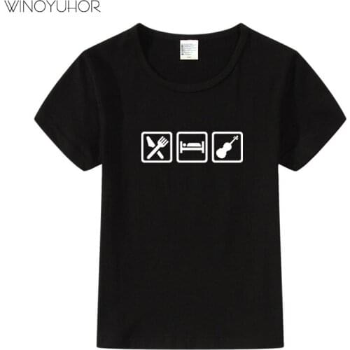 2020 New Summer Clothes Kids T-shirts Eat Sleep Violin Print Cotton T Shirt Child Short Sleeve T Shirt Baby Boys Girls Tops Tee