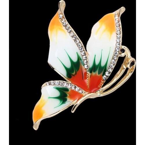 OneckOha Enameled Colorful Butterfly Brooches Zinc Alloy Rhinestone Animal Pin Fashion Jewelry