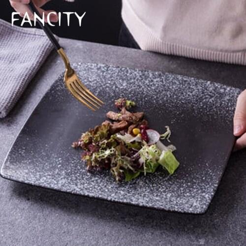 FANCITY Ceramic Western Food Plate Steak Plate Flat Plate Shallow Plate Restaurant Tableware Dessert Plate Square Plate Fruit