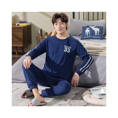 Hot Sale Sleepwear Men Elegant Comfy Print Digital Pijamas Men Long Sleeve Cotton Round Neck Homewear