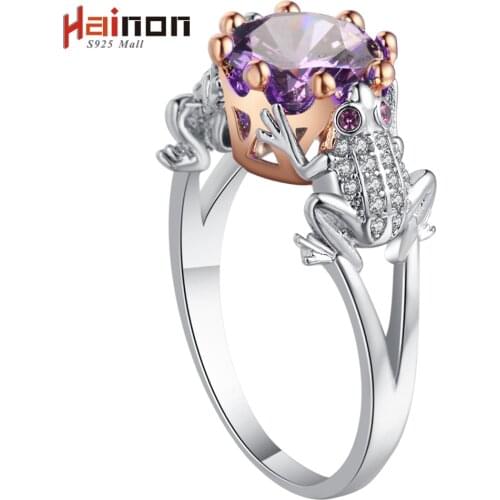 Frog Prince Shape Ring for women summer fashion jewelry purple crystal animal charm rose gold silver color Distribution