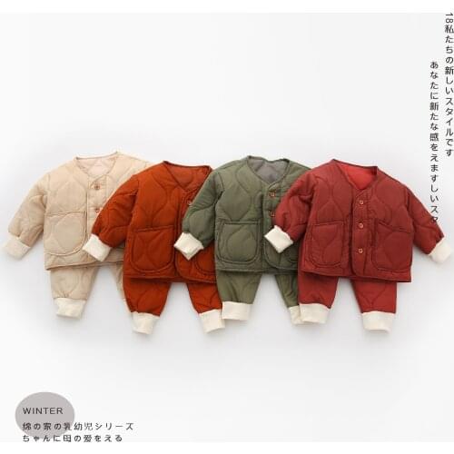 Winter Fall Newborn Infants Baby Girls Boys Set Clothes Warm Jacket + Pants Baby Wear Clothing Suit Cotton Home and Sleep Wear