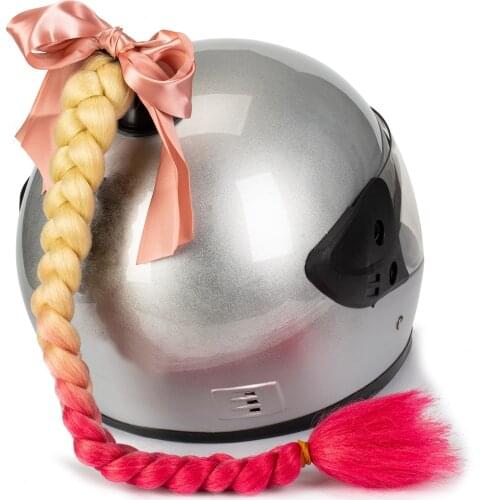 Helmet Ponytail Pigtails Braids Hair with Bowknot Detachable Suction Cup for Motorcycle Bike Bicycle Cycling Bikers Riders