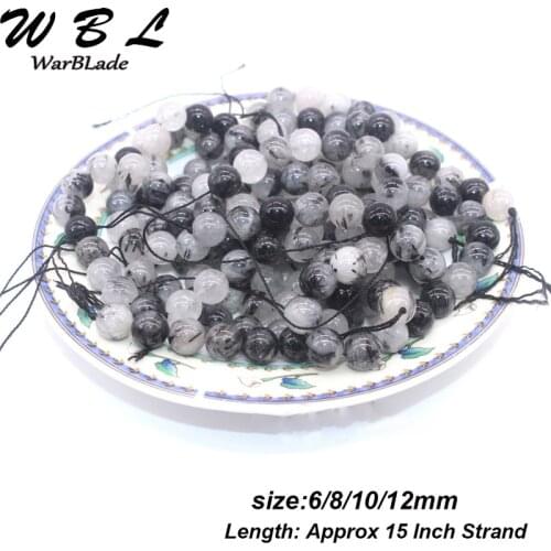4-12mm Natural Stone Anti-cancer evil Black Rutilated Quartz Beads Round Crystal Loose Stone Beads DIY Bracelet Jewelry Making