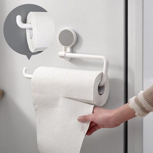 Kitchen Paper Self-Adhesive Roll Holder Towel Rag Hanger Napkin Rack Nail-Free Cabinet Shelf Bathroom Sundries Accessories
