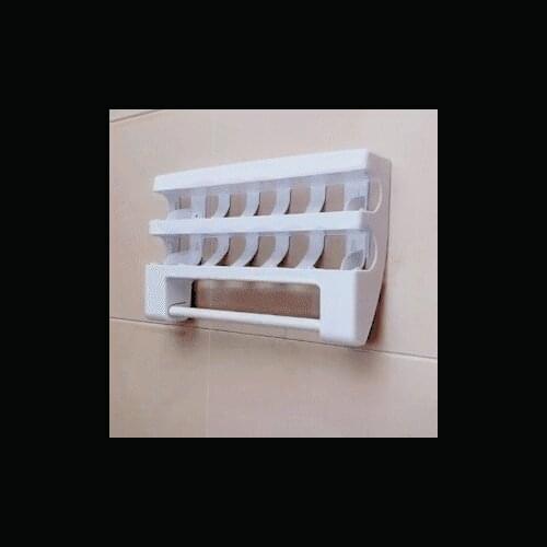 Kitchen Paper Holder Cling Film Shelf Kitchen Shelf Tape Cutter Plastic Wrap Storage Rack Wall Multifunction Kitchen Organizer