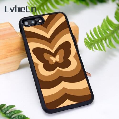 LvheCn Silicone Rubber Phone Case Cover for iPhone 6 6S 7 8 Plus X XS XR 11 12 Mini Pro Max Brown Butterfly