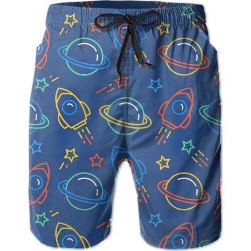 Cartoon Astronaut Space Ship Mens beach shorts Quick dry travel swimsuit swimming trunks surf pants slacks mountain pants short