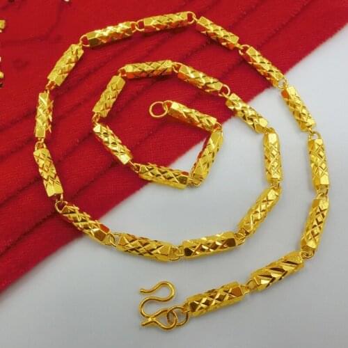No Fade Forever 24K Gold Plated Men Necklace for Wedding Anniversary Jewelry High Quality Hexagonal Column Chain Necklace Male