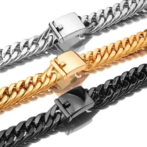 17mm Mens Gold Necklace Chain Stainless Steel Top Polishing Curb Cuban Link Miami Chain Heavy Mens Necklace 8-40inch