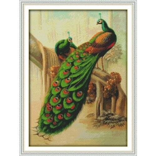 The Peacock Couples Counted Cross-Stitching 11CT Printed 14CT Handmade Cotton Set Animal Cross-stitch Kits Embroidery Needlework