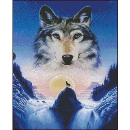 Embroidery Wolf in the Mountains Animal Needlework 14CT Counted Unprinted DIY Cross Stitch Kit Handmade Art Wall Decor