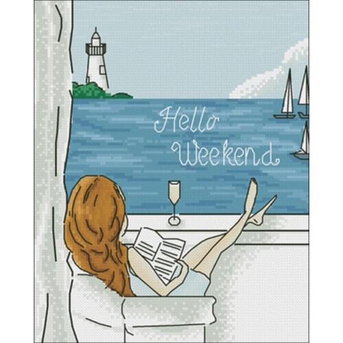 Girl on vacation patterns Counted Cross Stitch 11CT 14CT 18CT DIYChinese Cross Stitch Kits Embroidery Needlework Sets