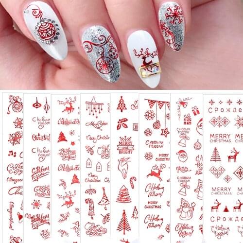 Nail Art Stickers Transfers Xmas Merry Christmas Santa Claus Collection Decor Red Snow Balloon naklejki na paznokcie nail decals