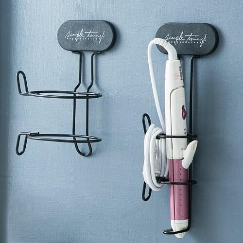 Wall Mounted Hair Dryer Holder Straightener Curling Iron Storage Rack Metal Bathroom Organizer Self Adhesive Blow Dryer Shelf