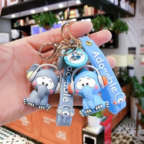 2021 New Fashion Cute Music Elephant PVC Keychain Couple Cartoon Bag Pendant Car Decoration Gift