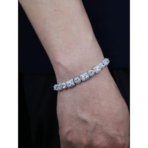 Wholesale Hip hop Men bracelet with Geometric White Yellow Round Square CZ Paved Tennis Chain Link Bracelet For boy Punk jewelry