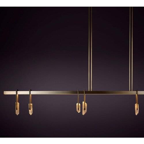 Dining room lights Modern luxury copper led strip Nordic minimalist designer bar table Crystal long chandelier