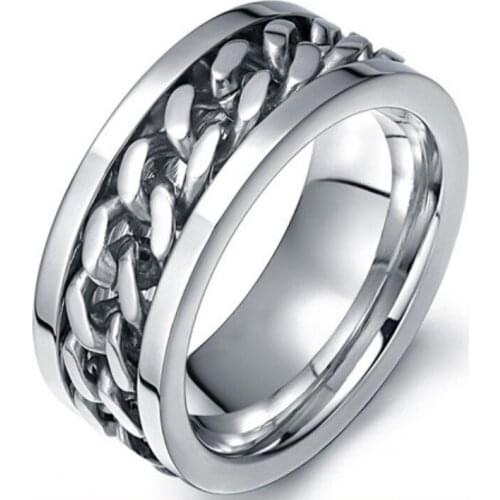 Punk Cool High Polished 316L Stainless Steel Cuban Chain Rings for Wedding Engagement Rear Ring