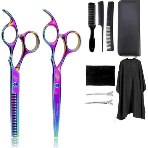 10pcs Barber Hairdressing Scissors Salon Hair Cutting Tool Set High-end Hairdressing Scissors Tooth Scissors Thin Scissors Flat