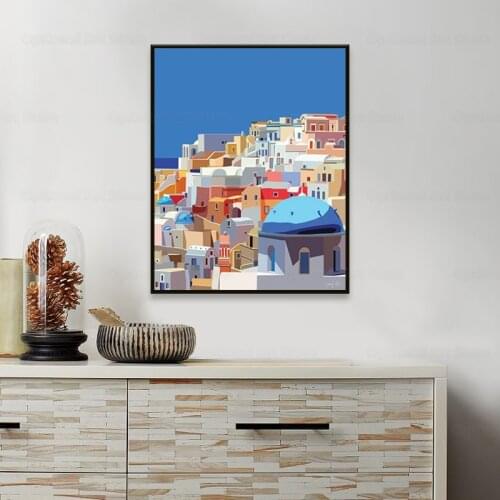 Santorini Prints Greek Islands Oia Santorini Greece Wall Art Canvas Painting Colorful Artwork Mediterranean Decor
