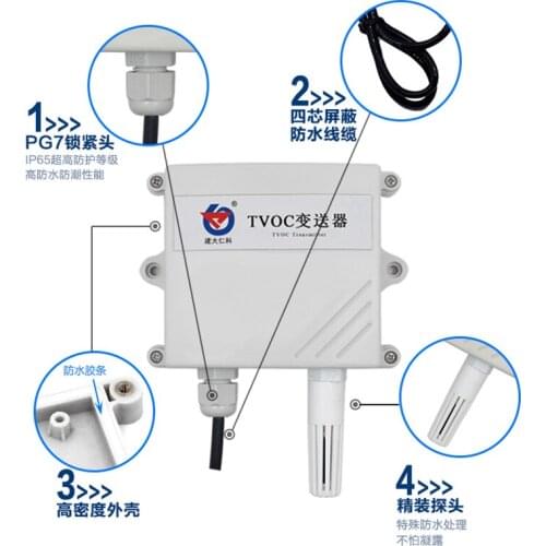 Air quality TVOC transducer sensor RS485 output MODBUS 4-20ma air transmitter