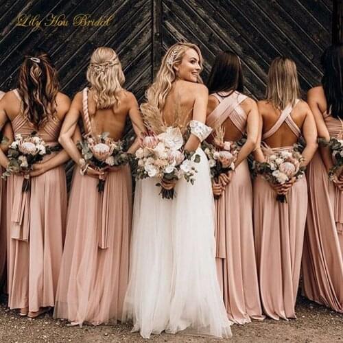 Dusty Pink Convertible Bridesmaid Dress Multi Styles Custom Made Spandex Long Formal Maid of Honor Gowns High Quality