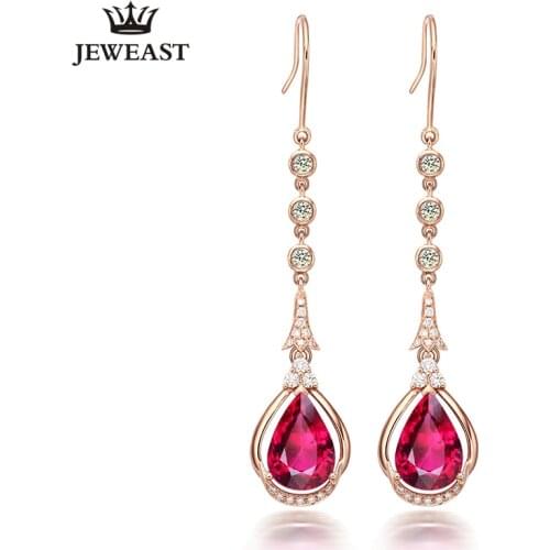 LSZB Natural red tourmaline 18K Pure Gold Earring Real AU 750 Solid Gold Earrings Diamond Trendy Fine Jewelry Hot Sell New 2020