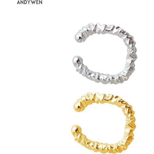 ANDYWEN 925 Sterling Silver 2021 Rock Puck Wedding Ear Cuff Earring Earcuff Without Piercing Clips Irregular Geometric Jewelry