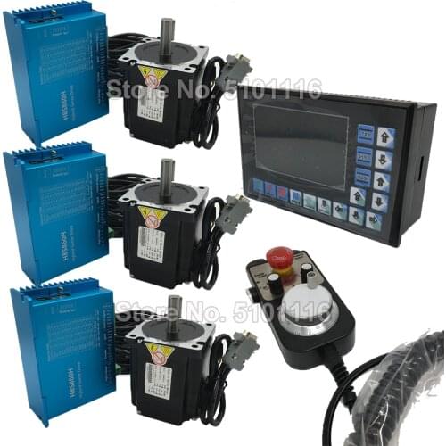 XYZ Axis 4.5Nm Nema34 86MM Hybird Closed Loop Stepper Motor Driver Easy Servo Kits+3 Axis Offline Controller G PLC + MPG for CNC