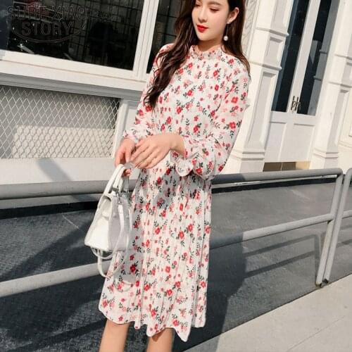 2019 flare long sleeve print chiffon women dress fashion women sexy dress high waist evening party dress women clothes 3149 50
