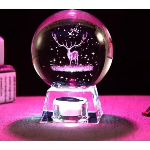 6CM Diameter Light Up Crystal Ball Snow Globe Mini Miniatures Crystal Ball 3D Laser Engraved Quartz Glass Ball Sphere Home Decor