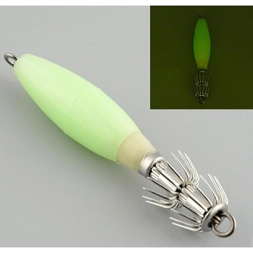 1 Pc 9.5cm Luminous Glow Fishing Lure in Dark Squid Cuttlefish Hook Hard Bait Jigs Hard Night Fishing Lure Sharp Fishing Hook