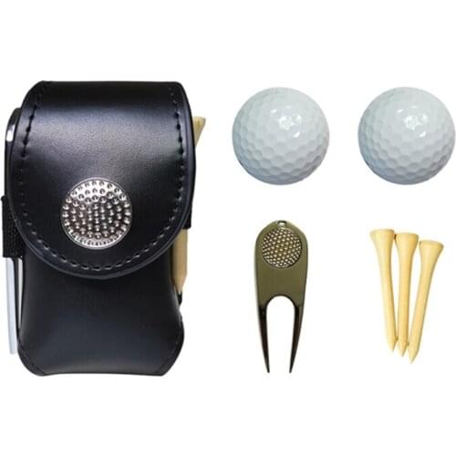 Top!-PU Leather Golf Ball Pouch Bag Holder Pouch Waist Belt Storage Pocket with 3 Tees 1 Golf Divot Repair Tool Set