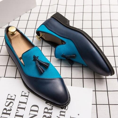 Sky Blue Dress Shoes Men Big Size 47 48 Driving Shoes Mens Tassel Loafers Slip On Smoking Shoes Male Wedding Party Leather Shoes