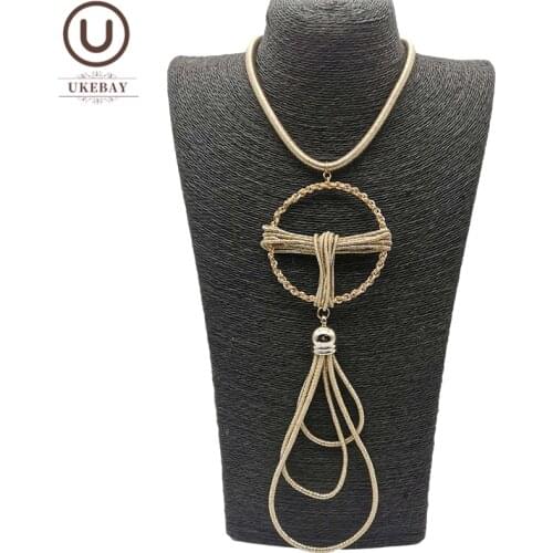 UKEBAY New Gothic Pendant Necklace Luxury Jewelry For Women Long Statement Necklaces Bohemia Sweater Chain Gold Color Necklace
