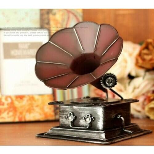 Vintage Hand Made Tin Metal Art Bar Decor Model Phonograph Vinyl Record Player